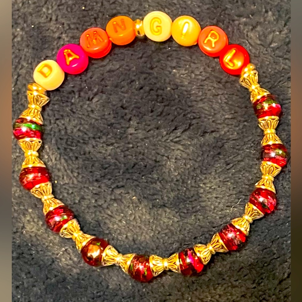 Colorful Beaded Bracelet with 'Damn Girl' Letters